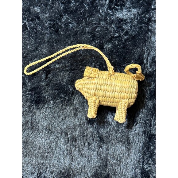 Vintage Handwoven Straw Pig-Shaped Ornament With Braided Loop For Hanging - Picture 6 of 9
